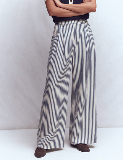 Kensington Wide Leg Pants-Blue and Ivory Stripe-5