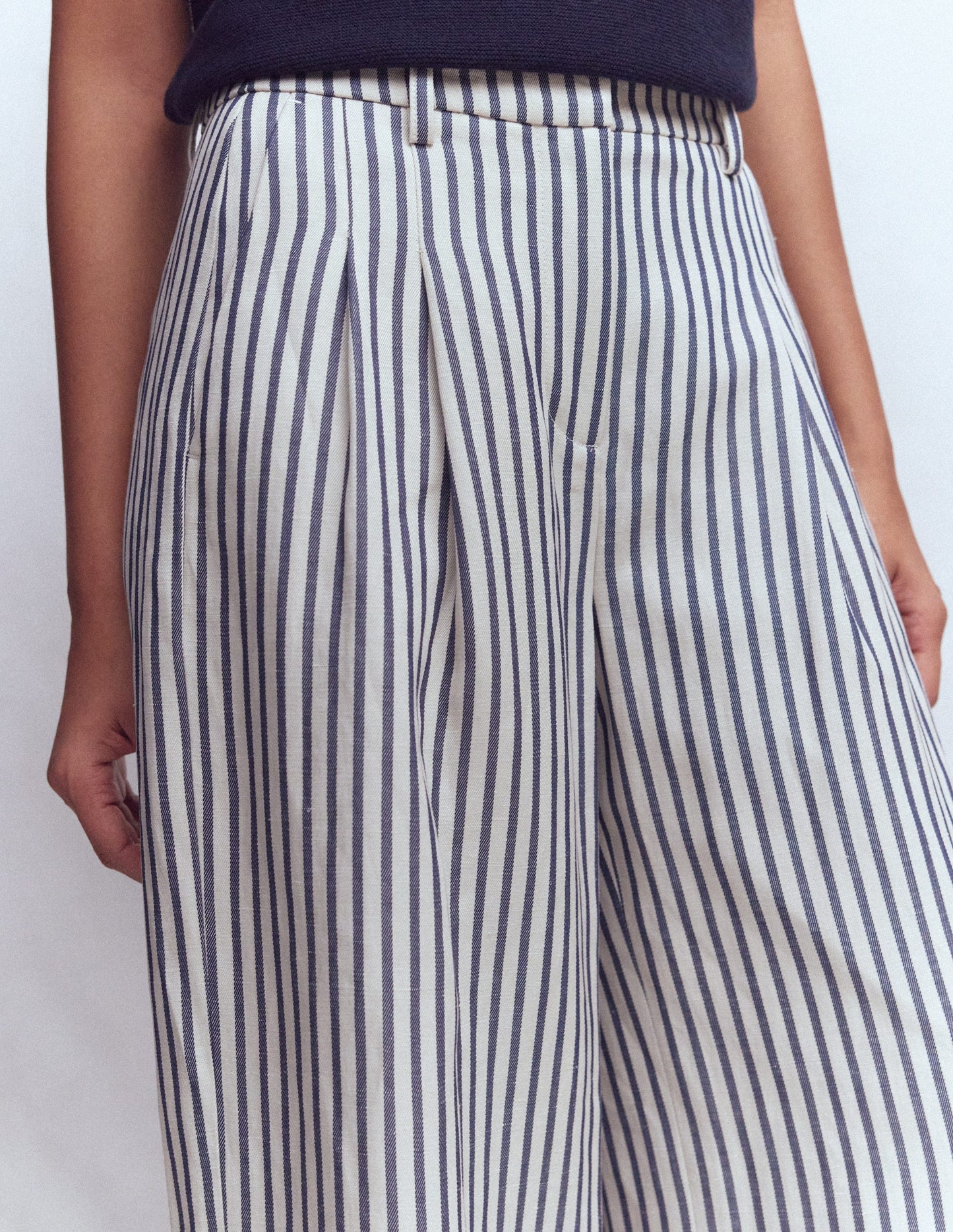 Kensington Wide Leg Pants-Blue and Ivory Stripe