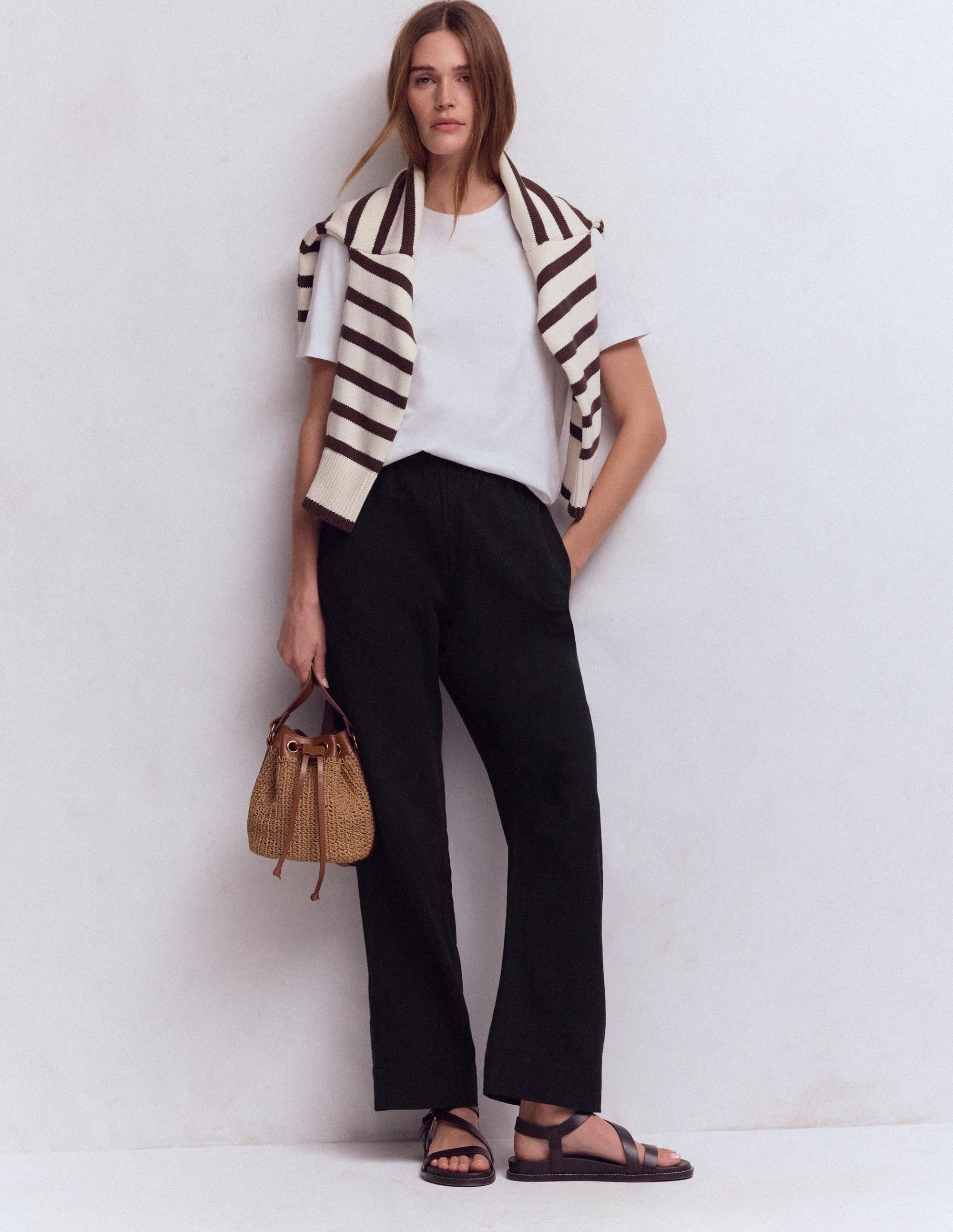 Pull On Double Cloth Pants-Black - Image 1