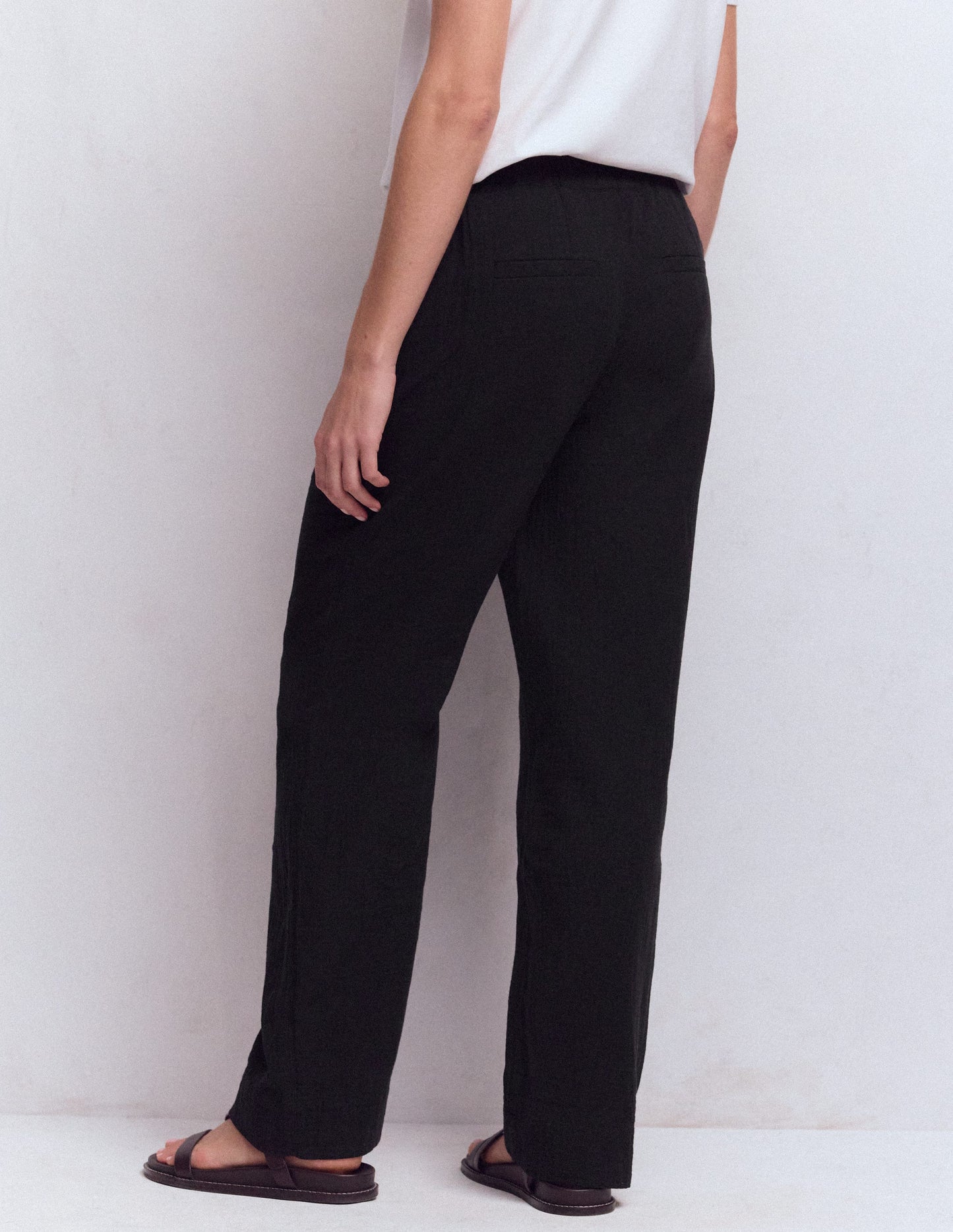 Pull-on Double Cloth Pants-Black