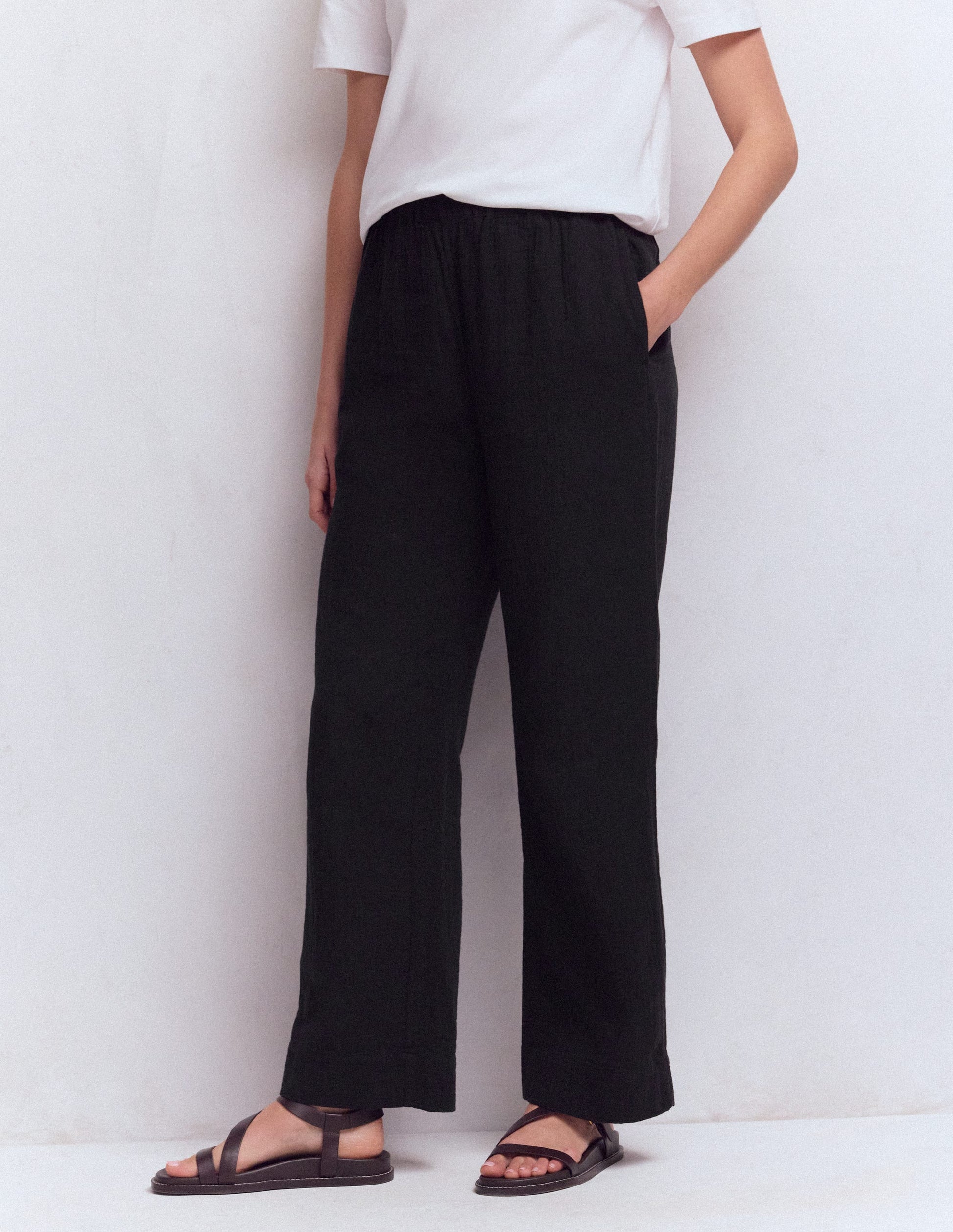 Pull-on Double Cloth Pants-Black-4