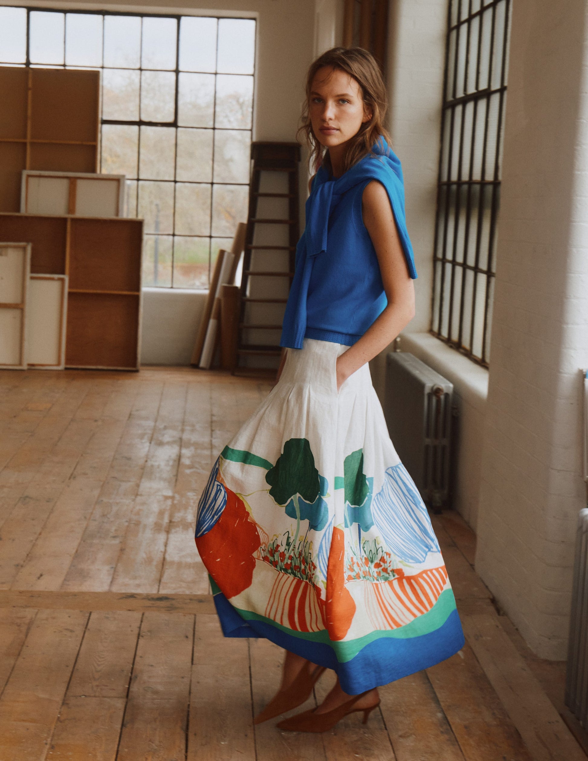 Valentina Linen Skirt-Multi, Abstract Valley-6