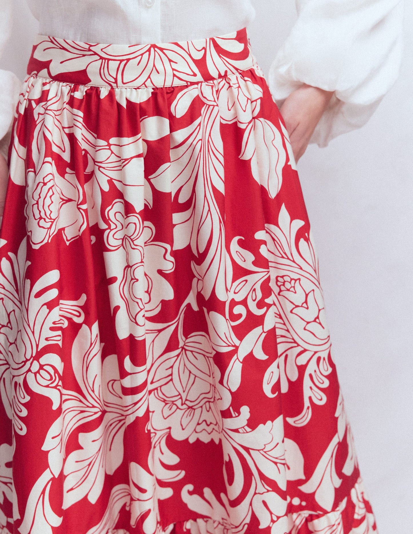 Abigail Poplin Maxi Skirt-Salsa, Decorative Blossom