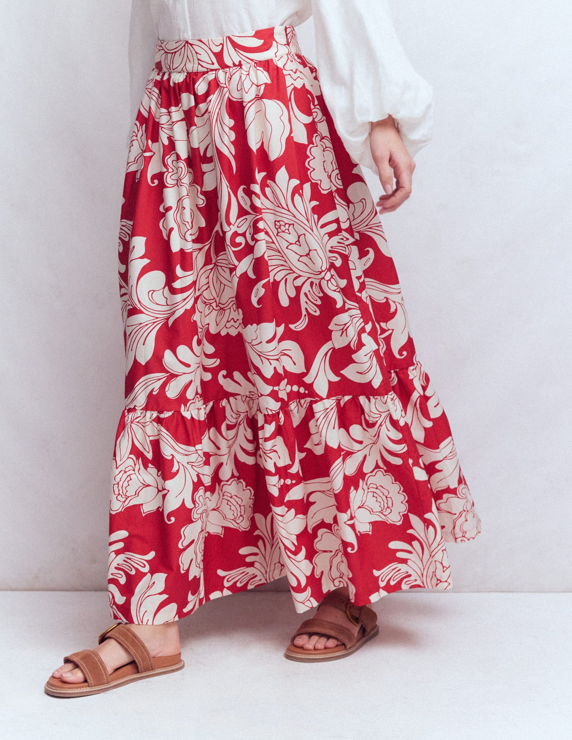 Abigail Poplin Maxi Skirt-Salsa, Decorative Blossom-4