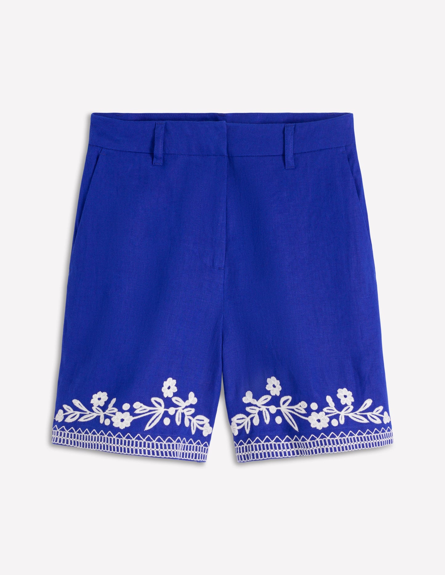 Belgravia Linen Shorts-Bright Blue Embroidery