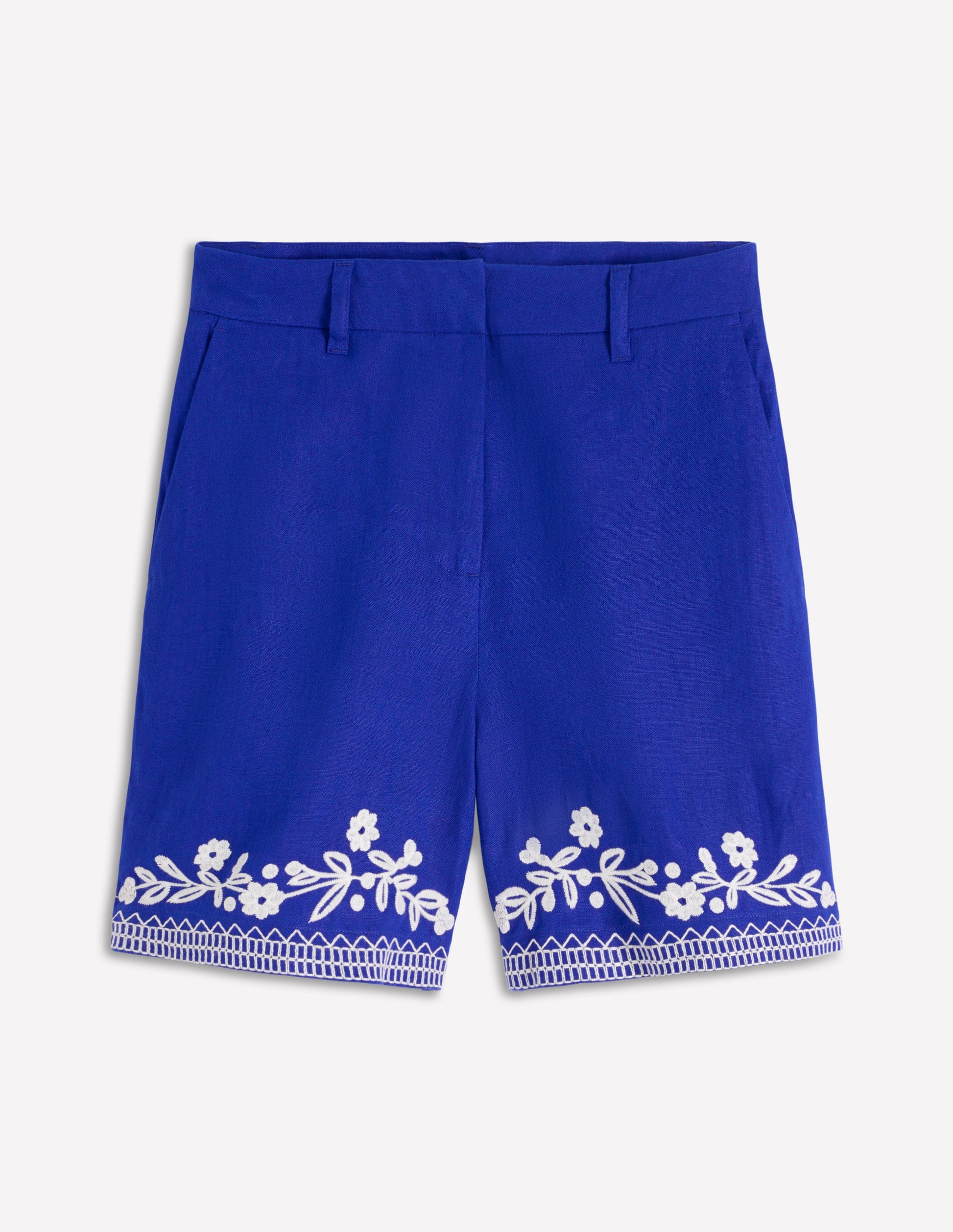Belgravia Linen Shorts-Bright Blue Embroidery-5