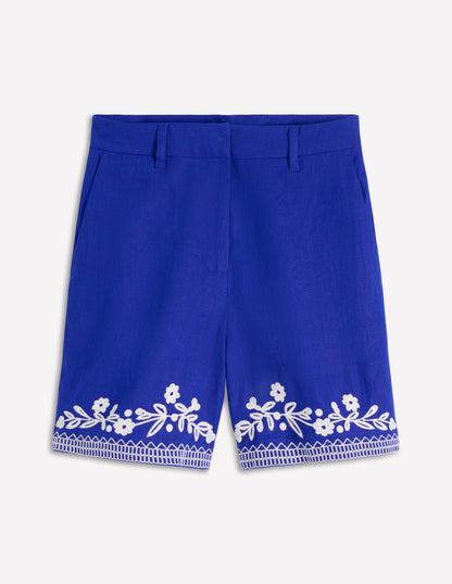 Belgravia Linen Shorts-Bright Blue Embroidery-5
