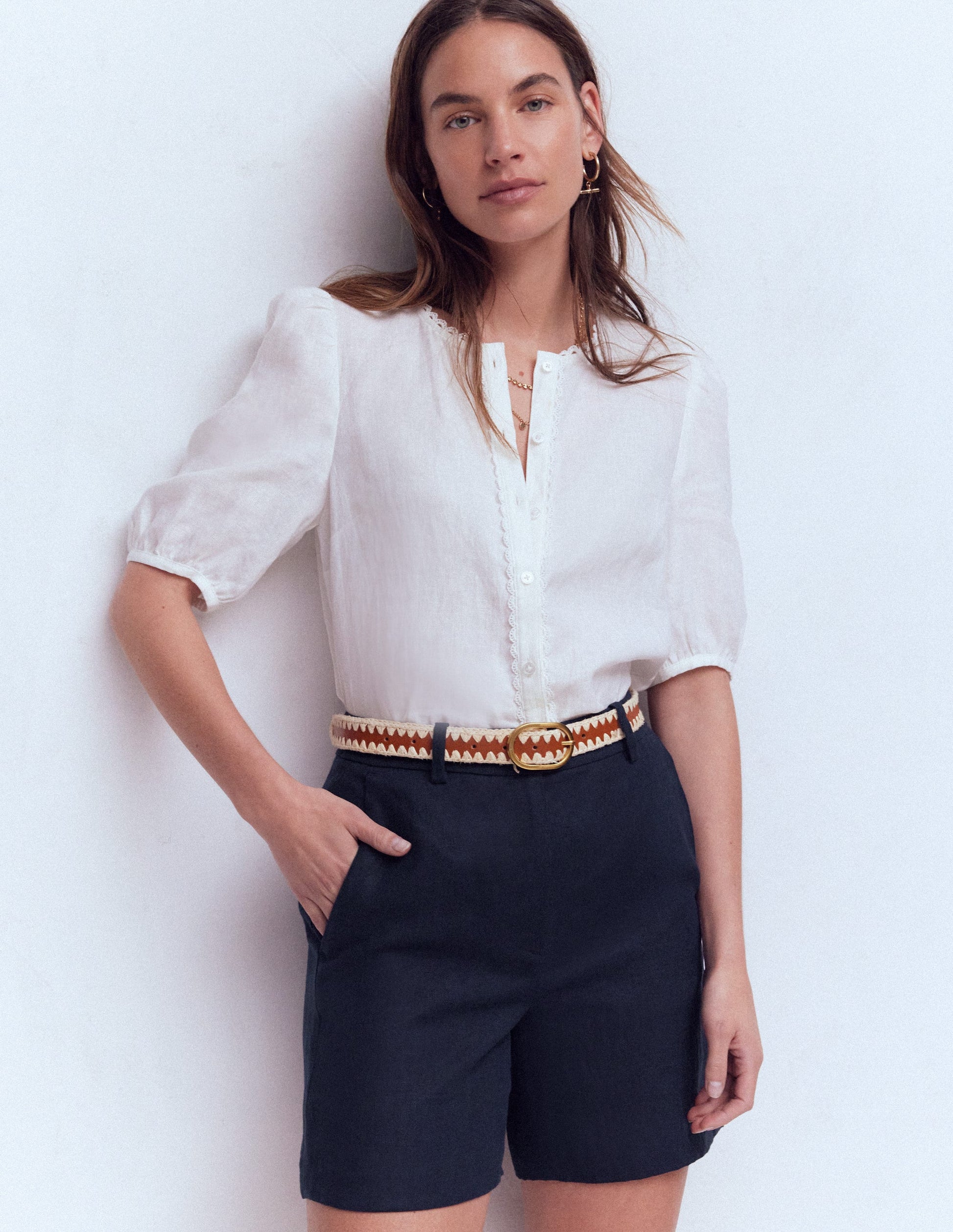 Belgravia Linen Shorts-Navy-4