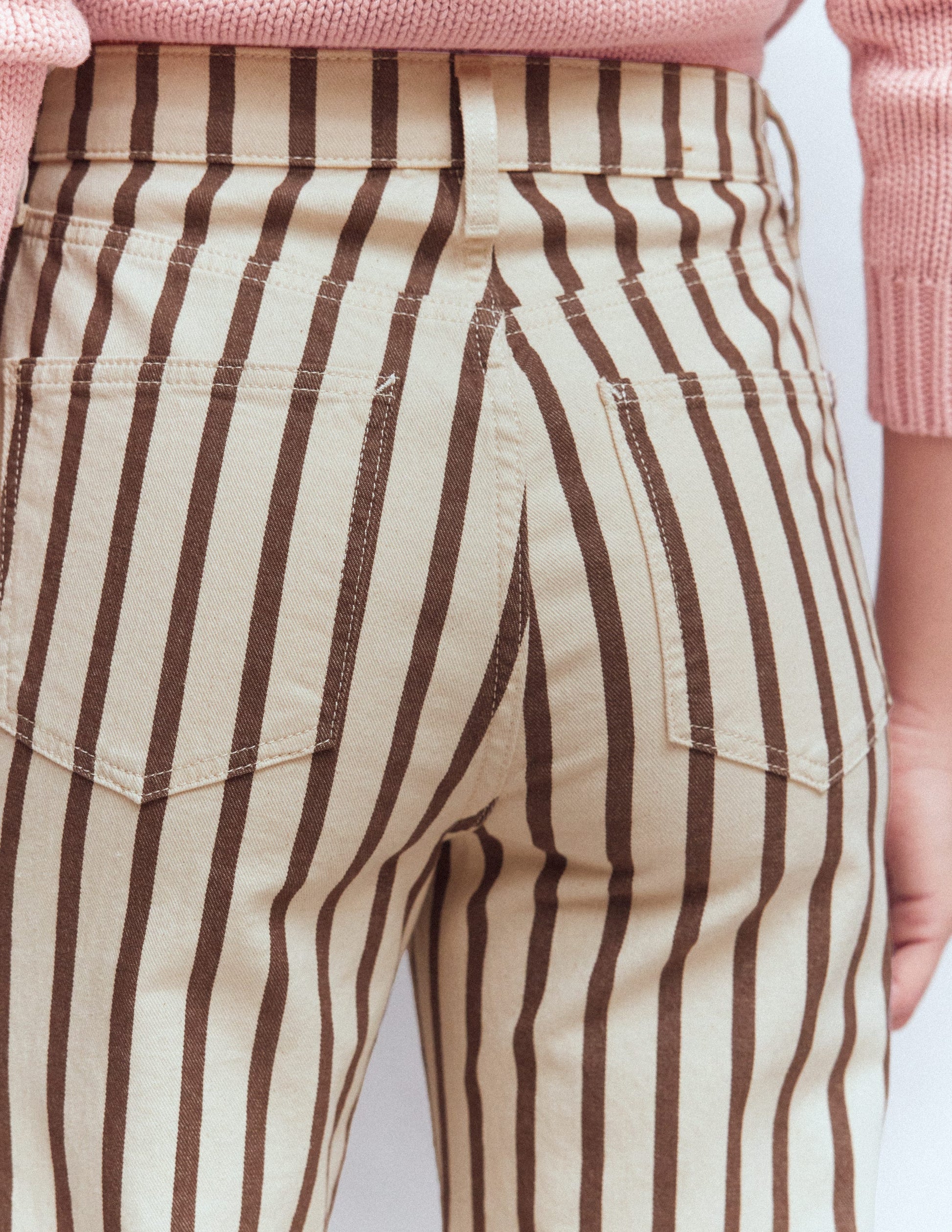 High Rise Straight Jeans-Brown Ecru Stripe-5