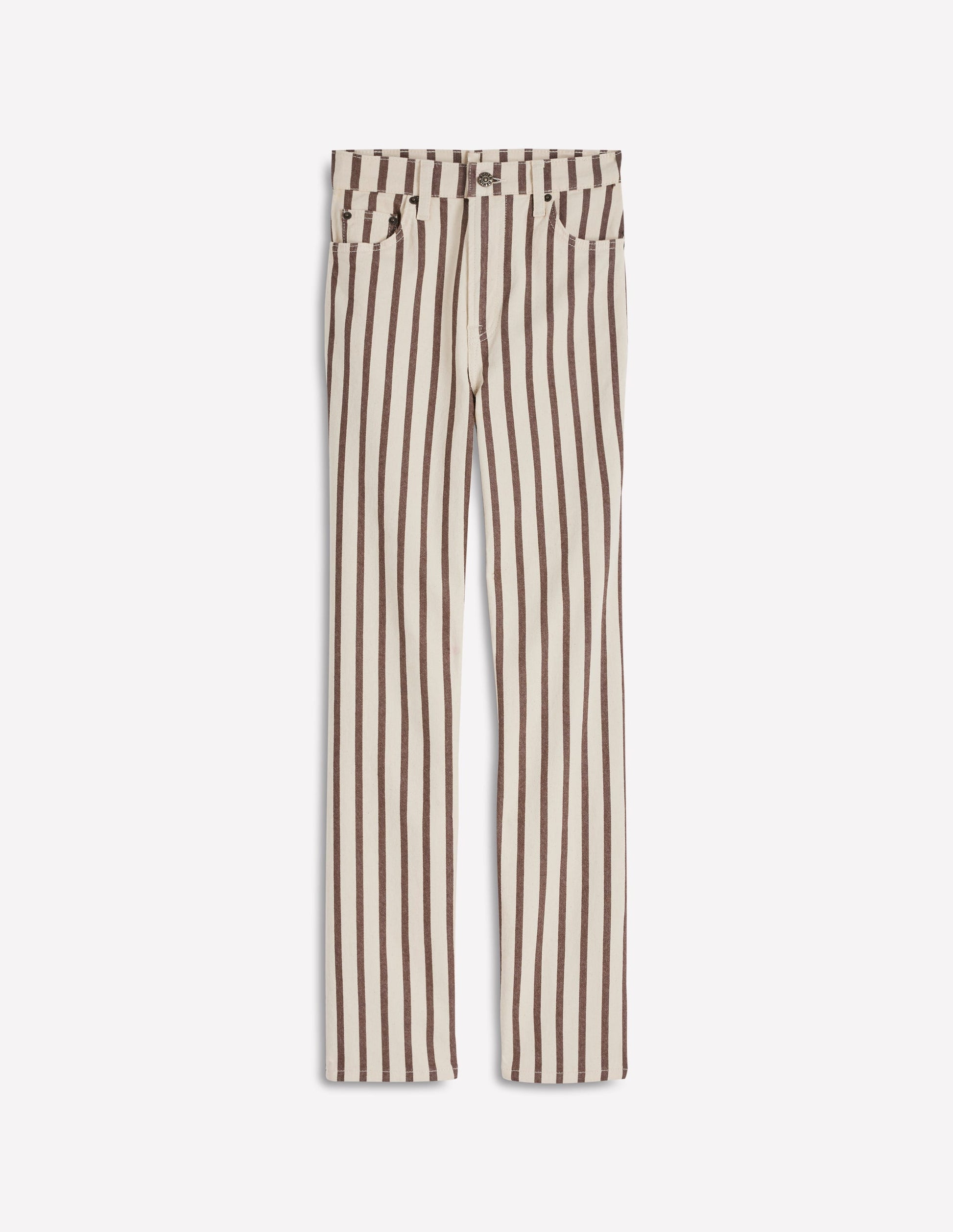 High Rise Straight Jeans-Brown Ecru Stripe-7