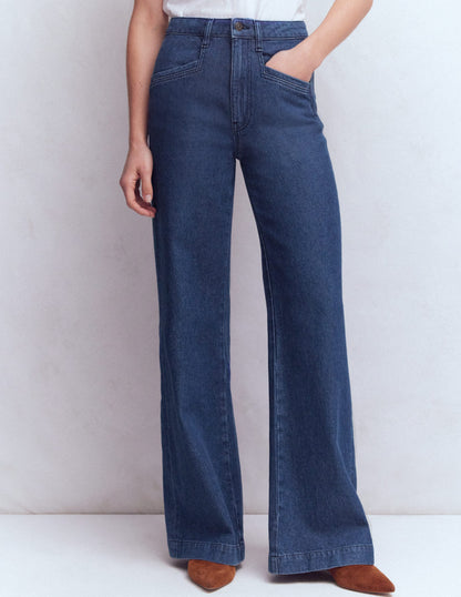 Pocket Detail Wide Leg Jeans-Mid Vintage-4