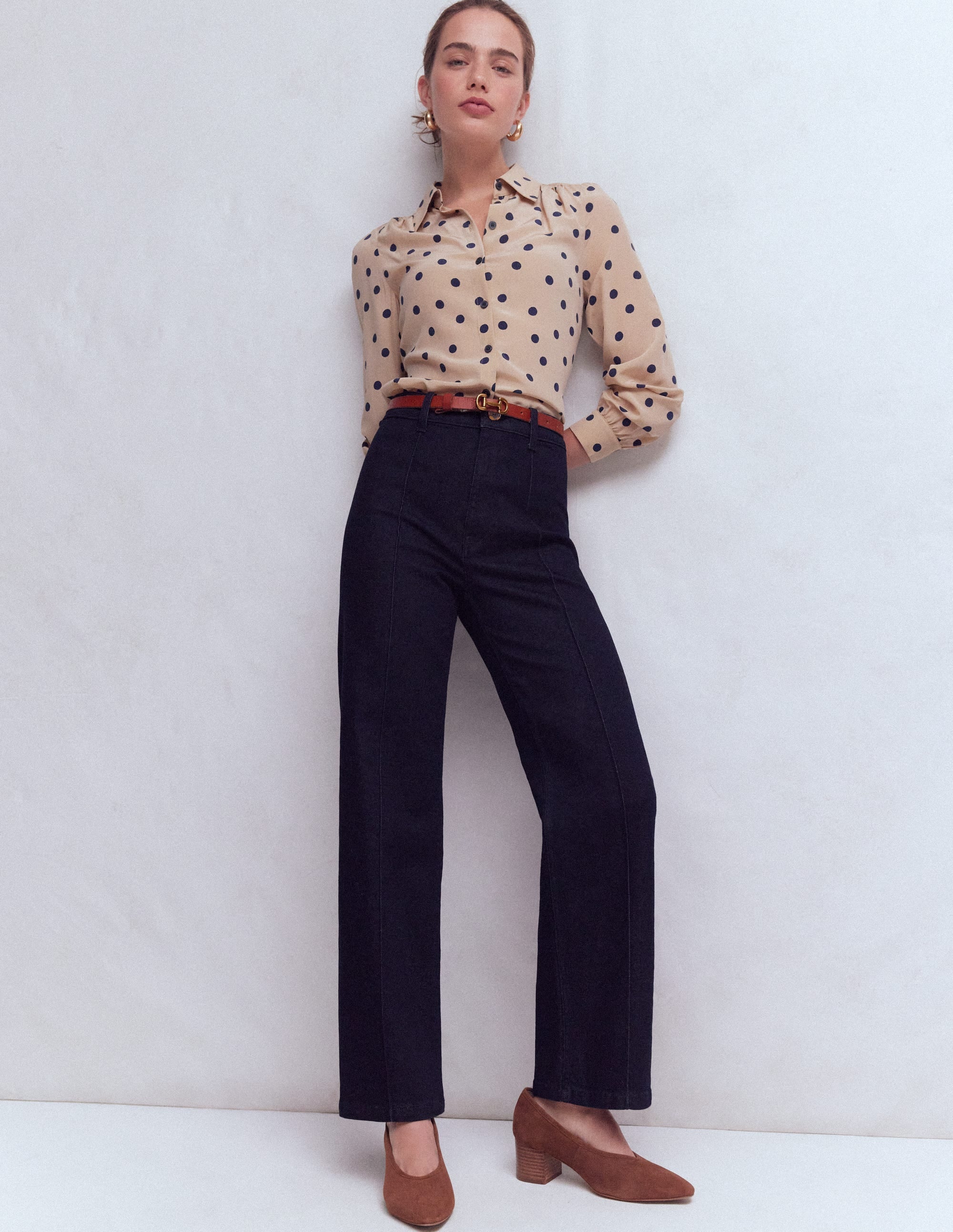 Pintuck Column Leg Jeans-Indigo Rinse - Image 1