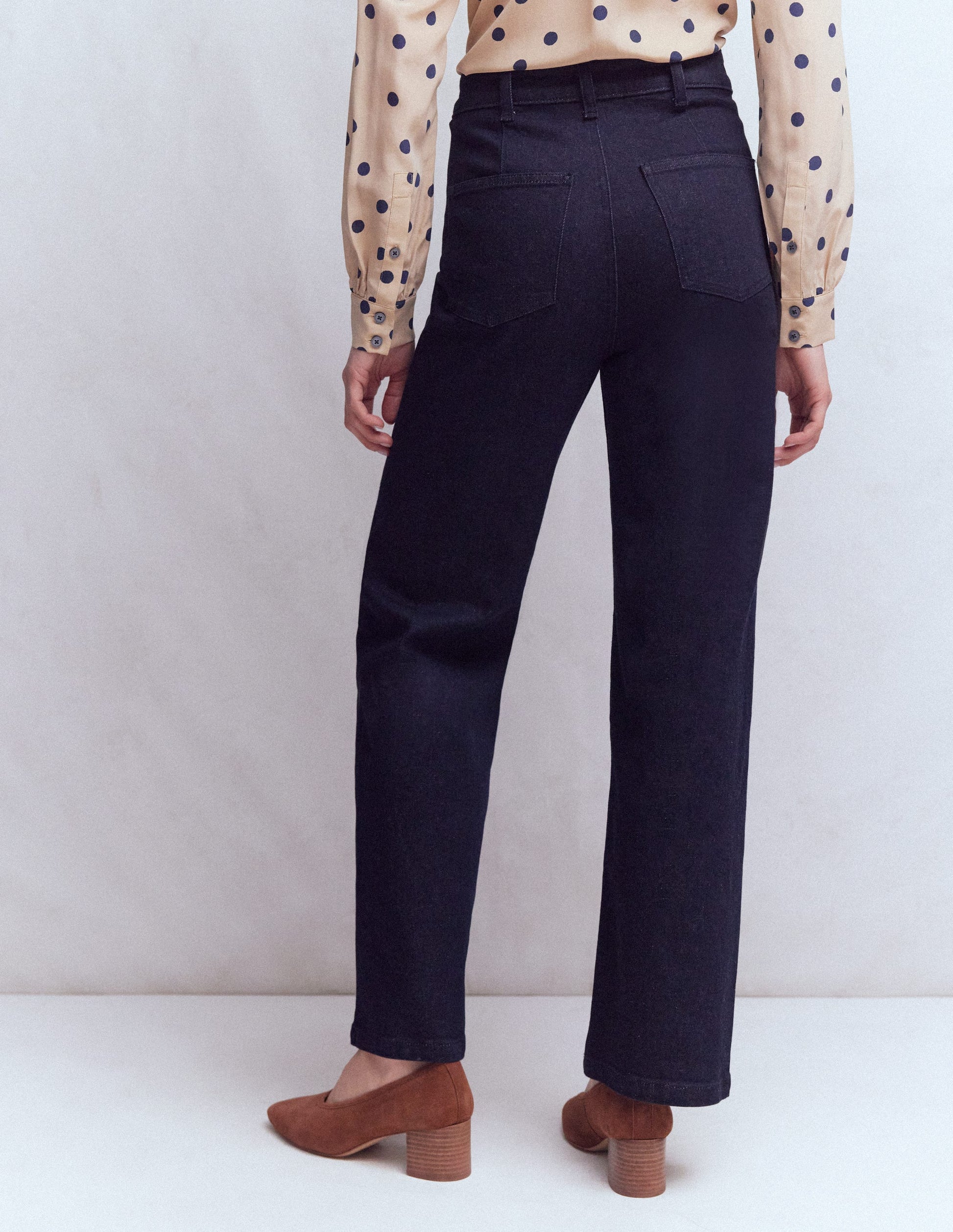 Pintuck Column Leg Jeans-Indigo Rinse-3
