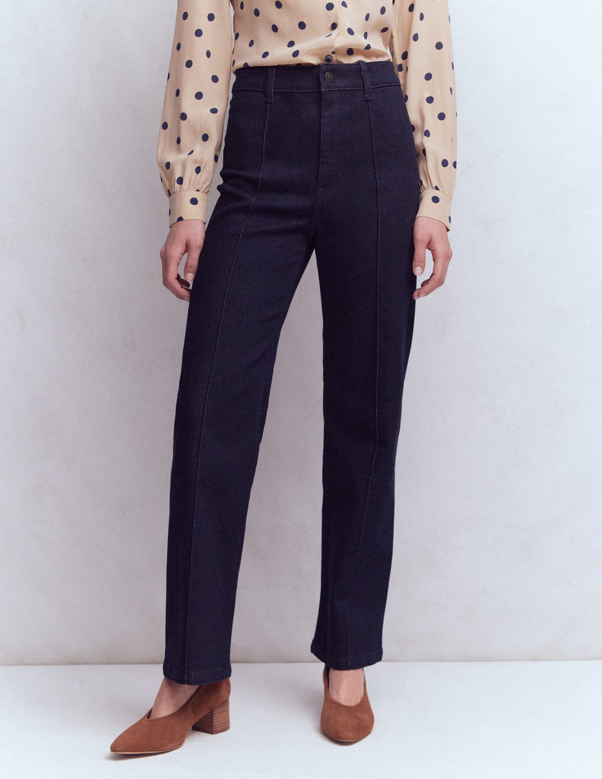 Pintuck Column Leg Jeans-Indigo Rinse-4