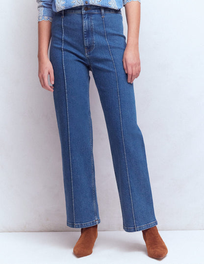 Pintuck Column Leg Jeans-Mid Vintage-4