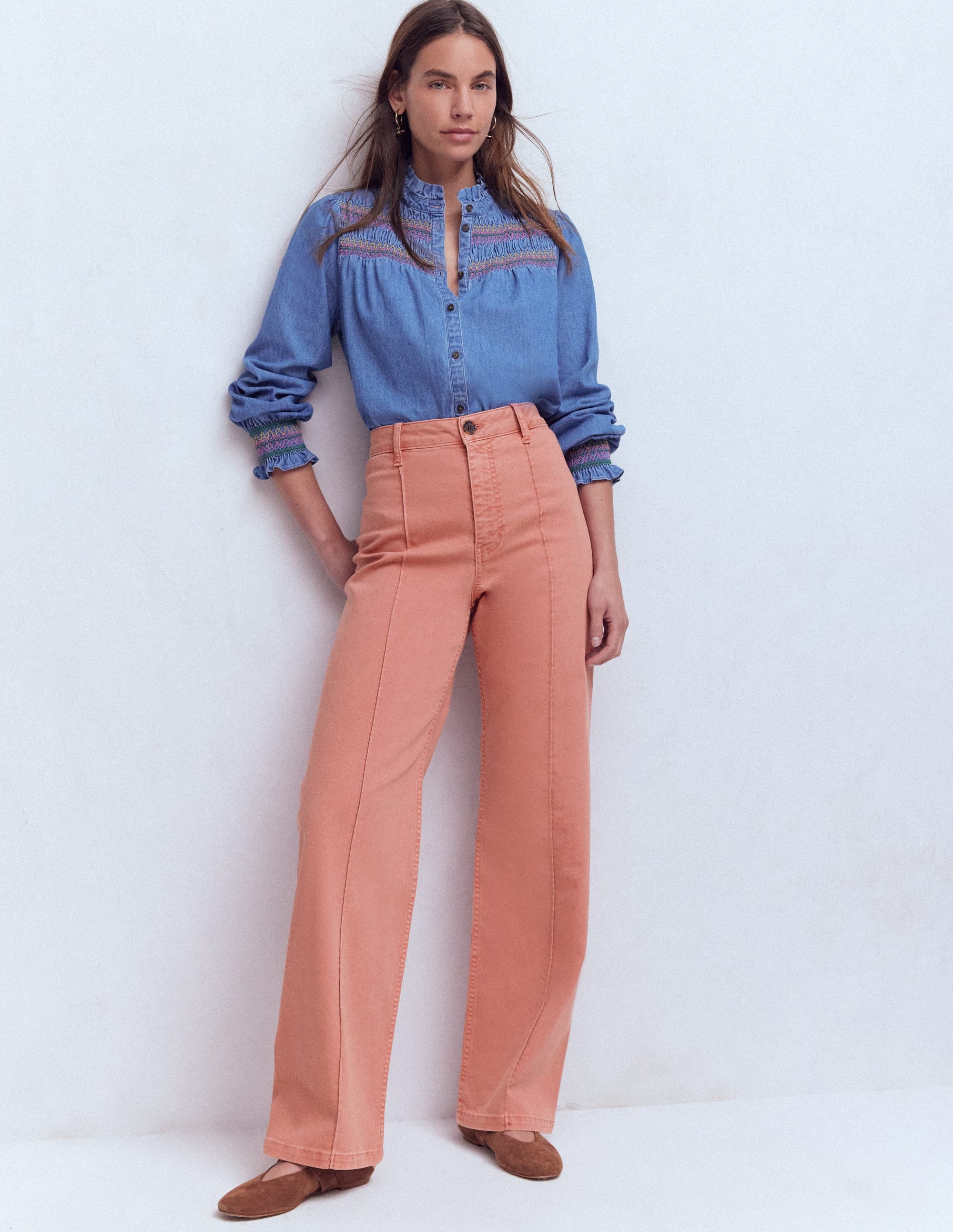 Pintuck Column Leg Jeans-Almond Pink | Boden USA