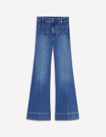 Patch Pocket Flare Jeans-Mid Vintage-7