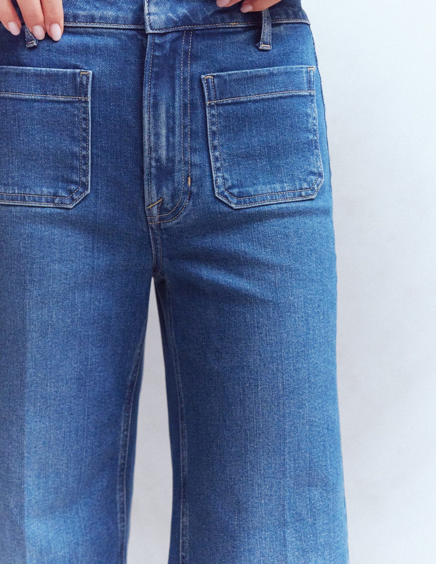 Patch Pocket Flare Jeans-Mid Vintage