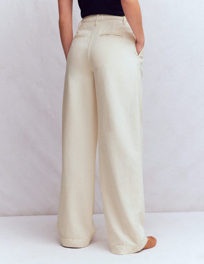 Pleated Wide Leg Jeans-Ecru-4