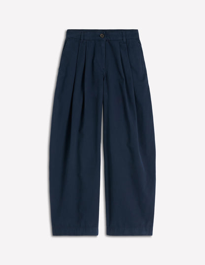 Pleat Barrel Leg Pants-Navy-5