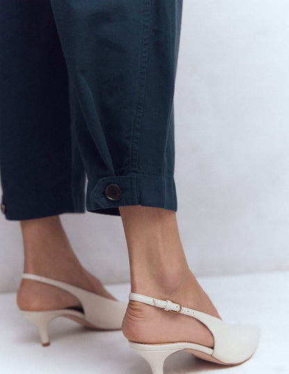 Pleat Barrel Leg Pants-Navy-2