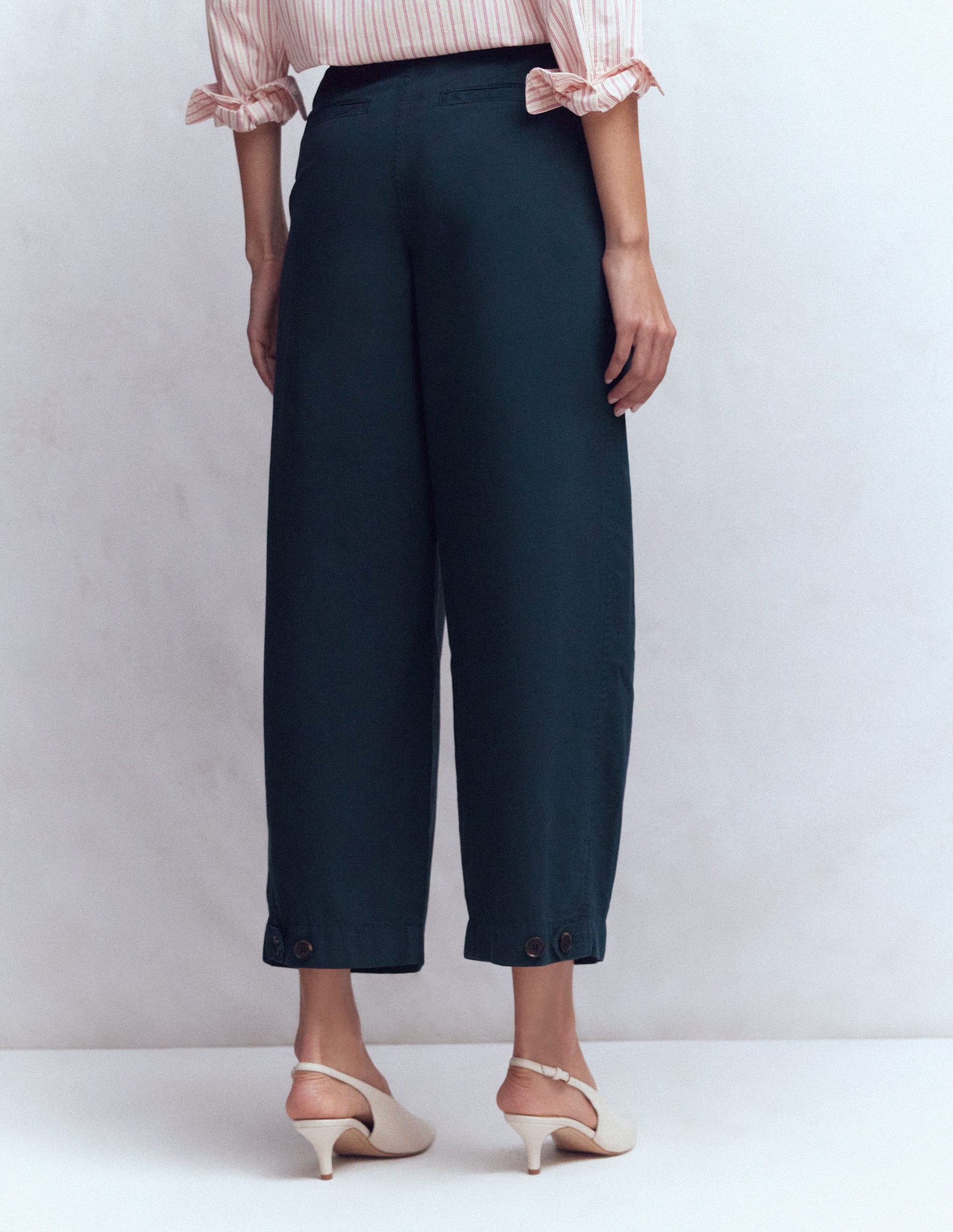 Pleat Barrel Leg Pants-Navy-2