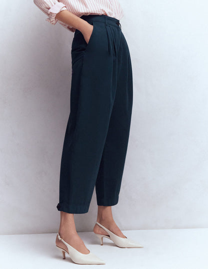 Pleat Barrel Leg Pants-Navy-3