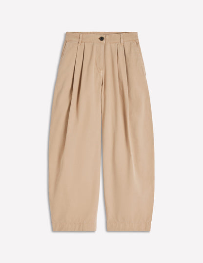 Pleat Barrel Leg Pants-Stone-7