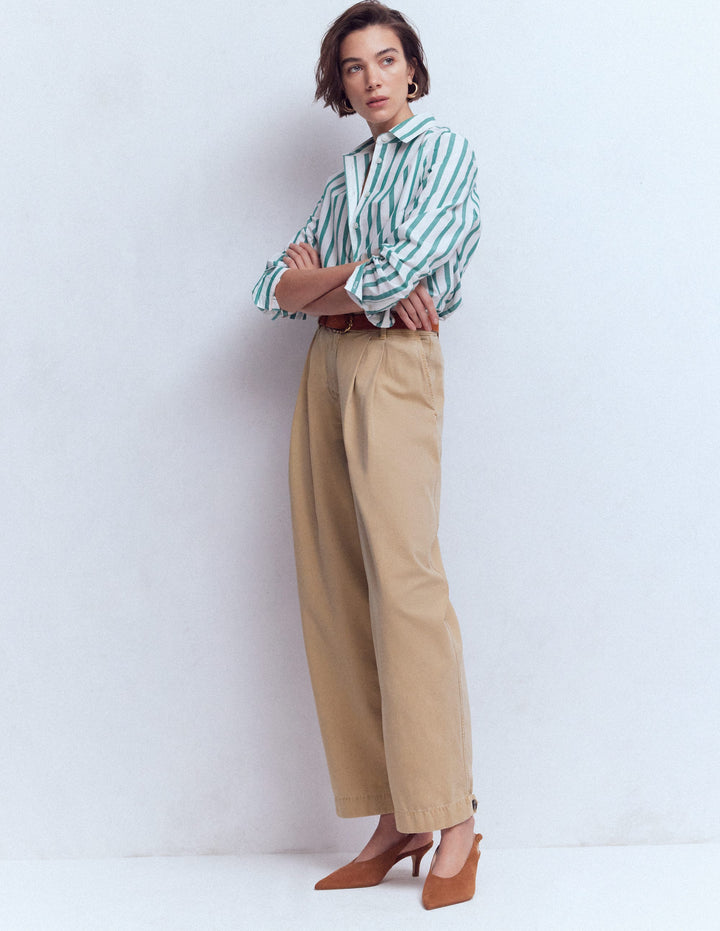 Pleat Barrel Leg Pants-Stone