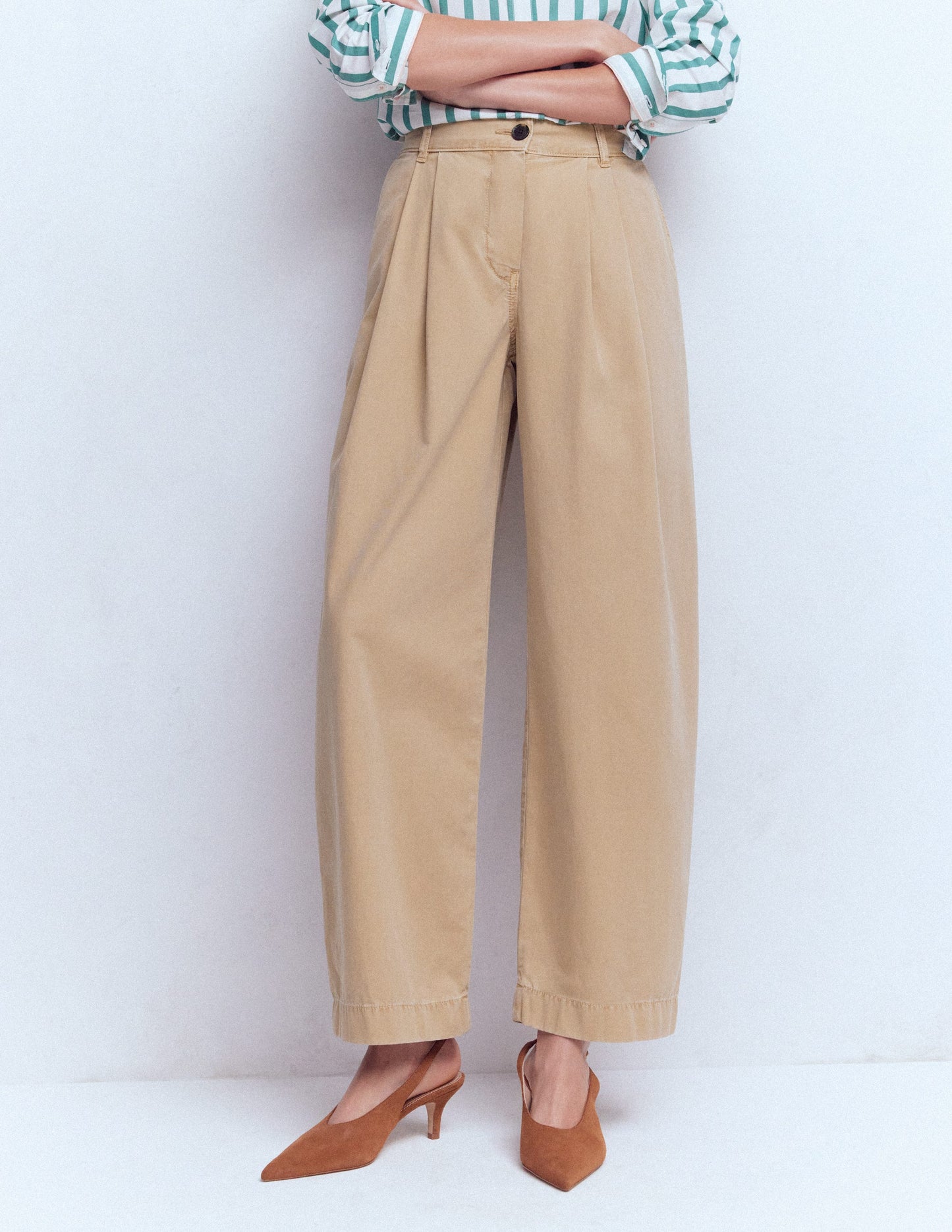 Pleat Barrel Leg Pants-Stone