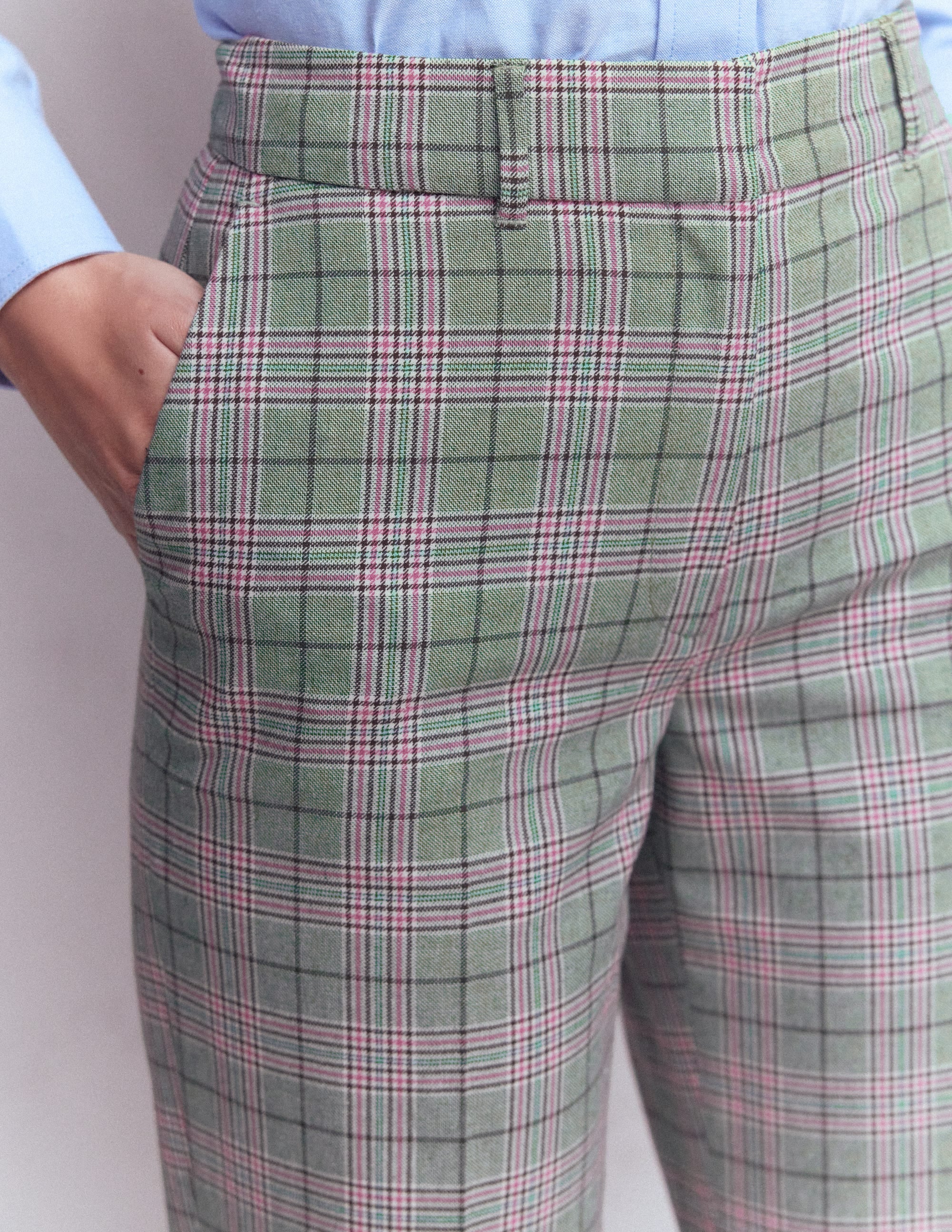 Canonbury Tailored Pants-Green, Pink and Brown Check - Image 2