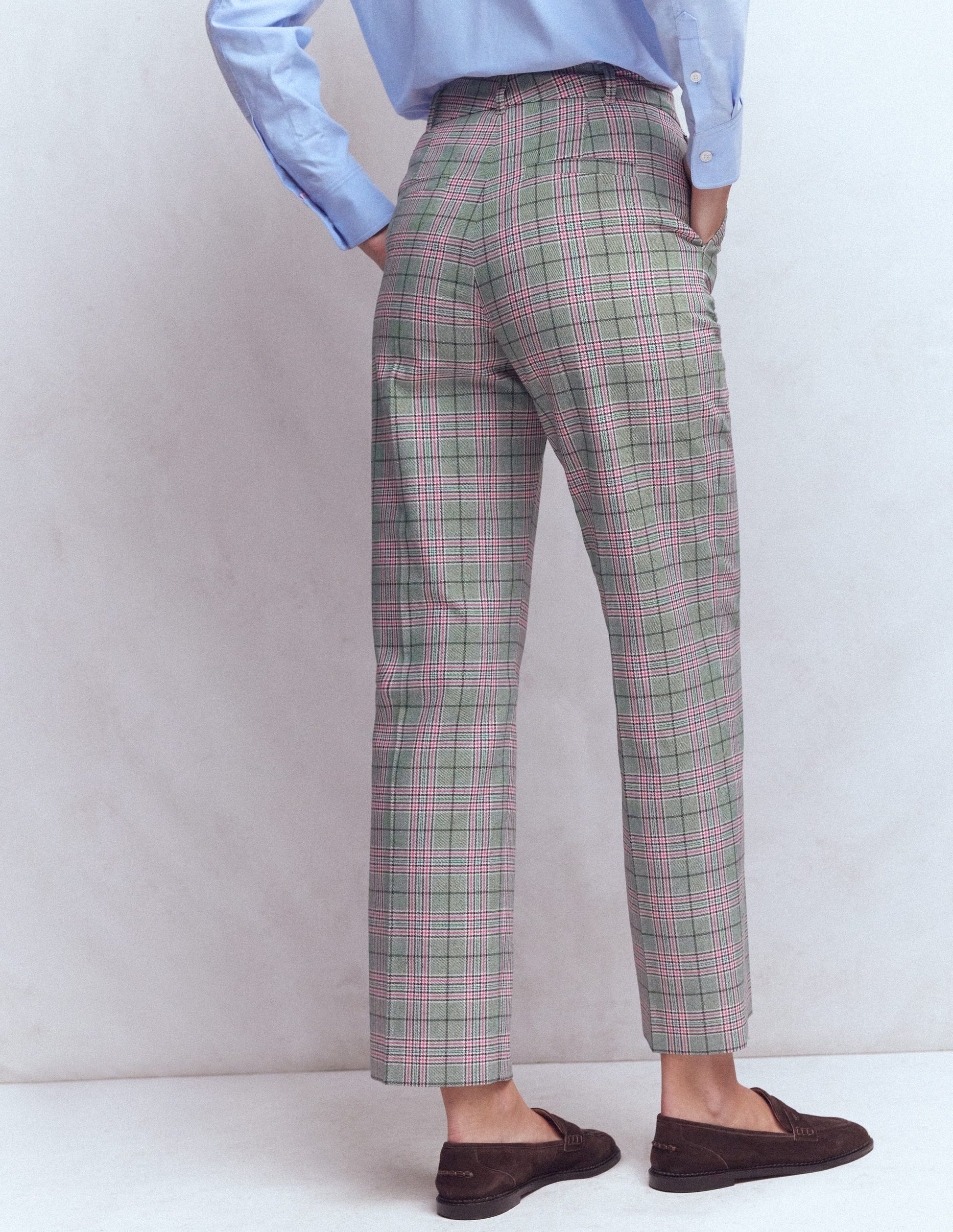 Canonbury Tailored Pants-Green, Pink and Brown Check-4