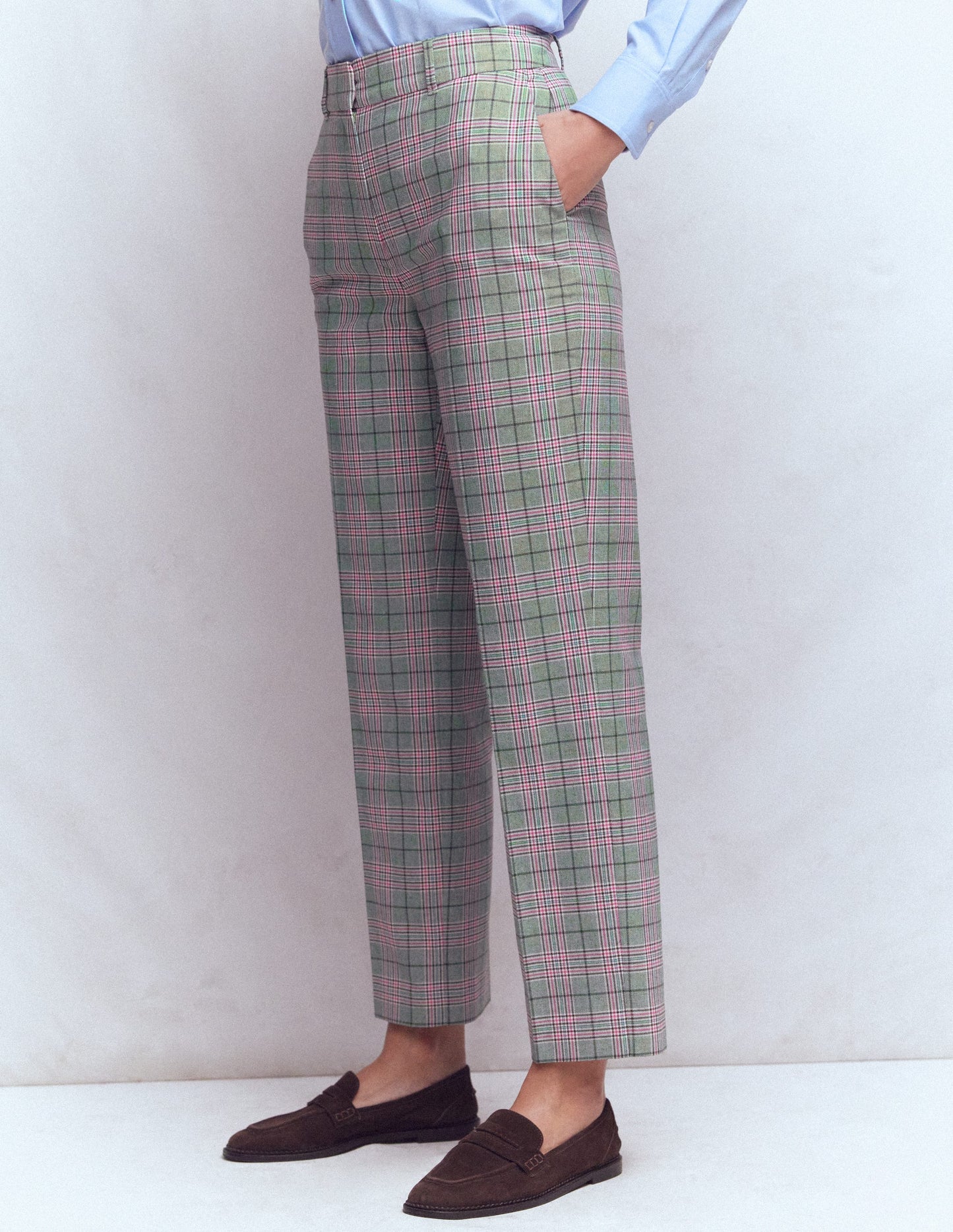 Canonbury Tailored Pants-Green, Pink and Brown Check