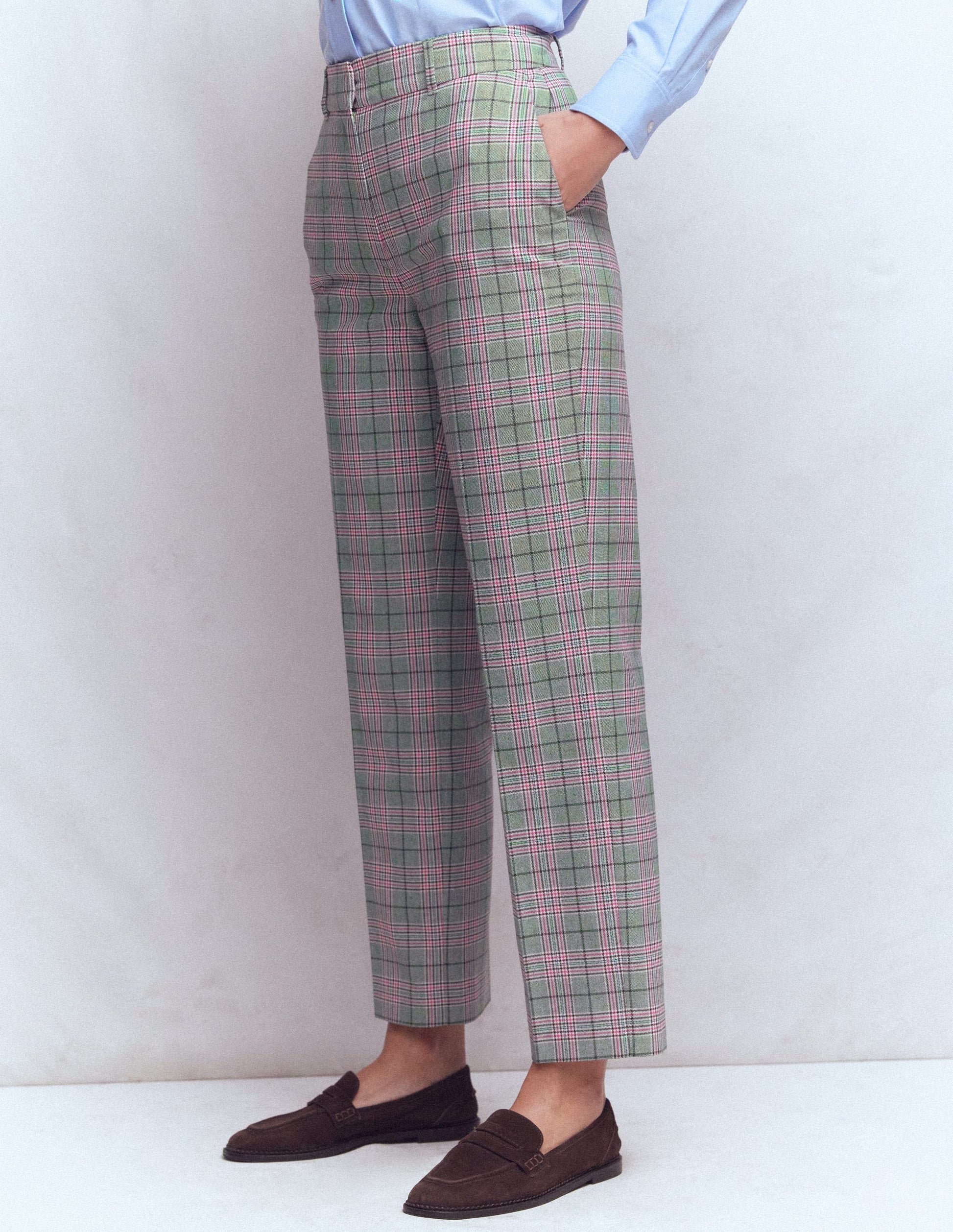Canonbury Tailored Pants-Green, Pink and Brown Check-5