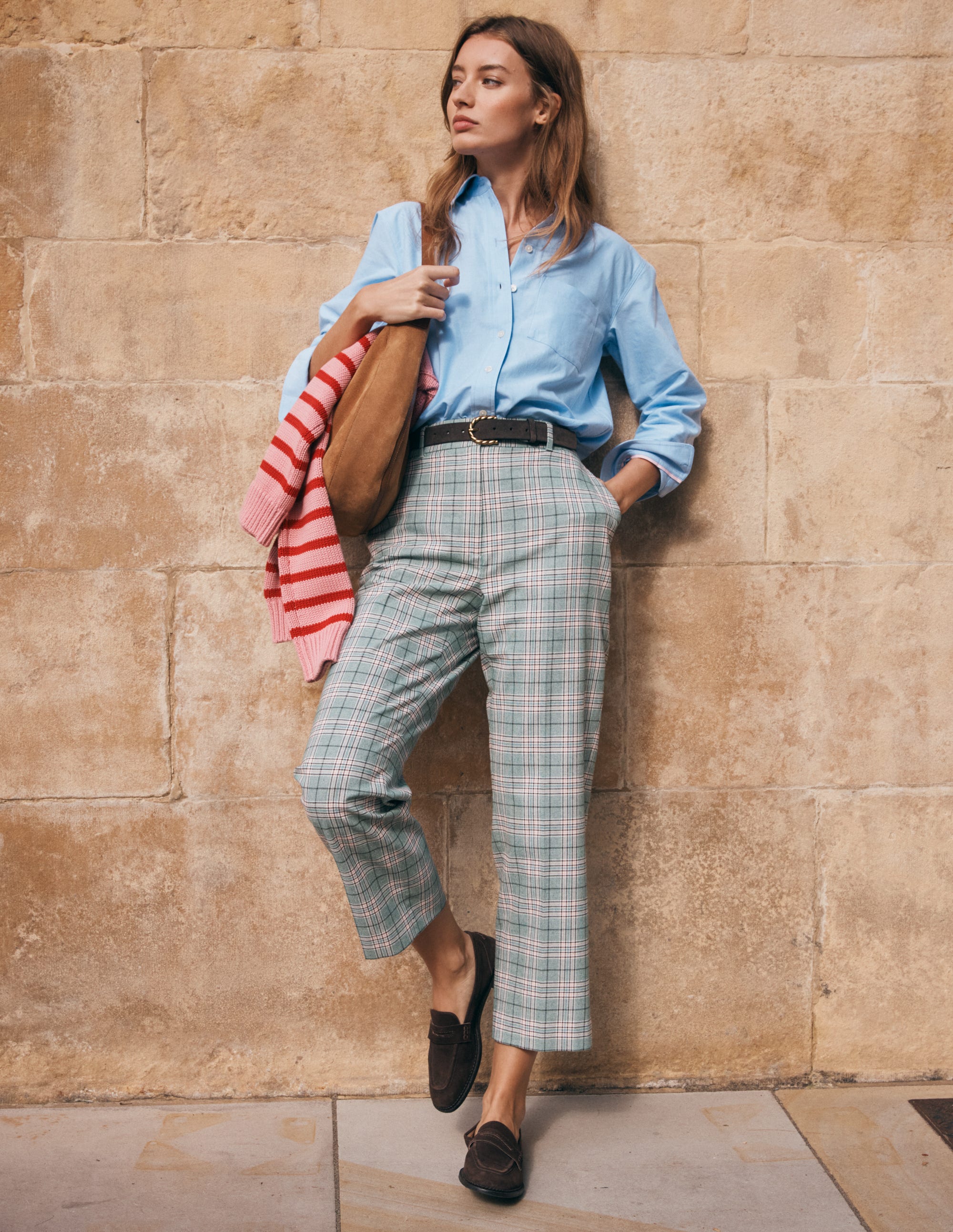 Canonbury Tailored Pants-Green, Pink and Brown Check - Image 6