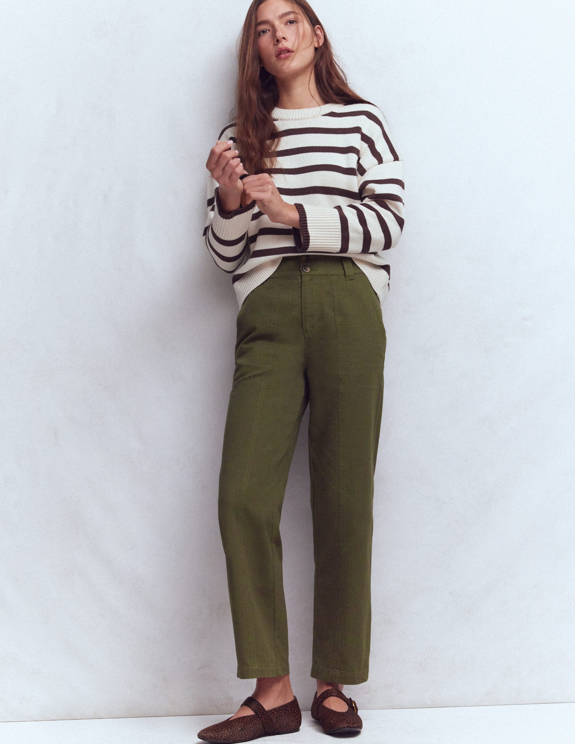 Straight Leg Chino Pants-Woodland Green Herringbone - Image 1
