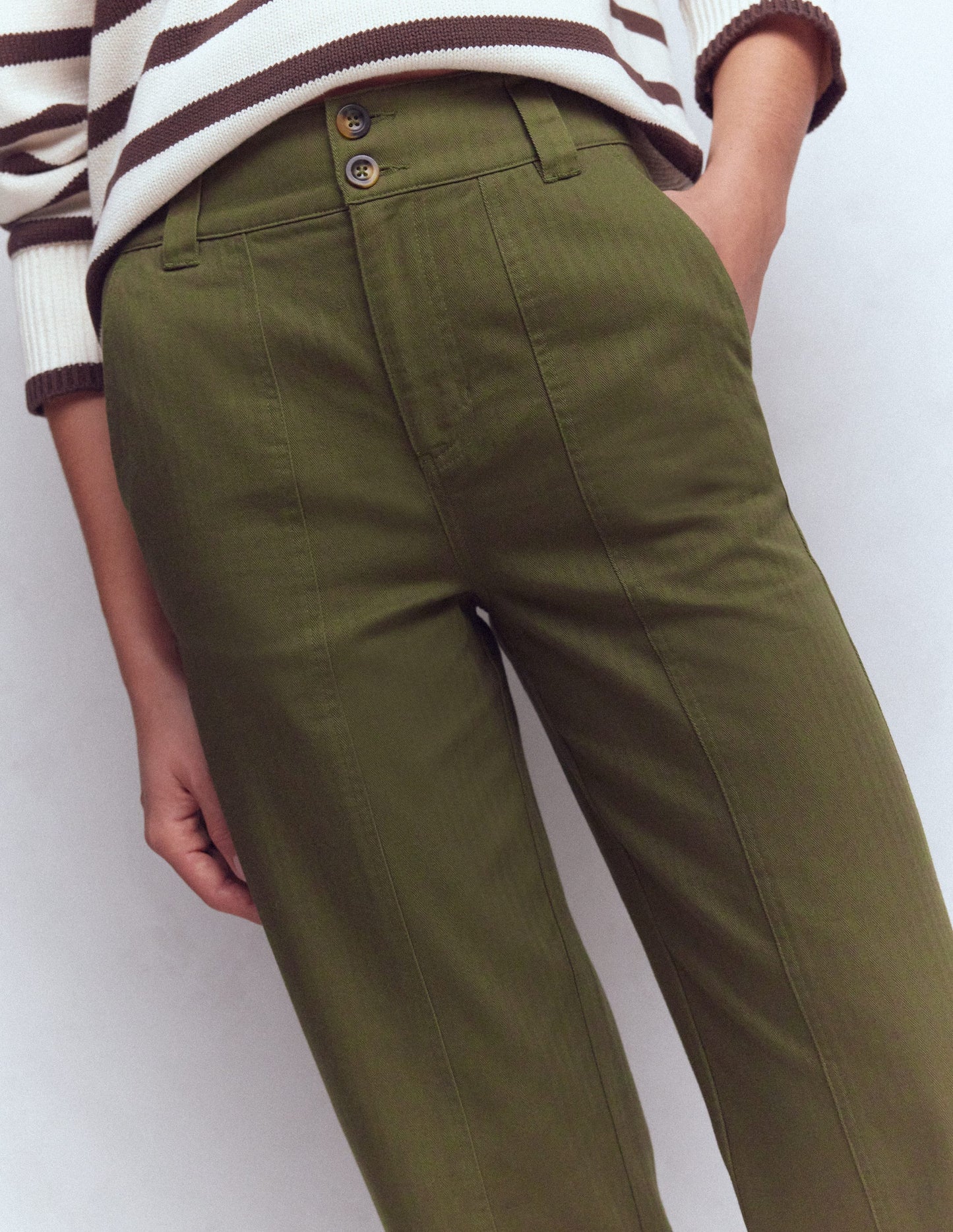 Straight Leg Chino Pants-Woodland Green Herringbone