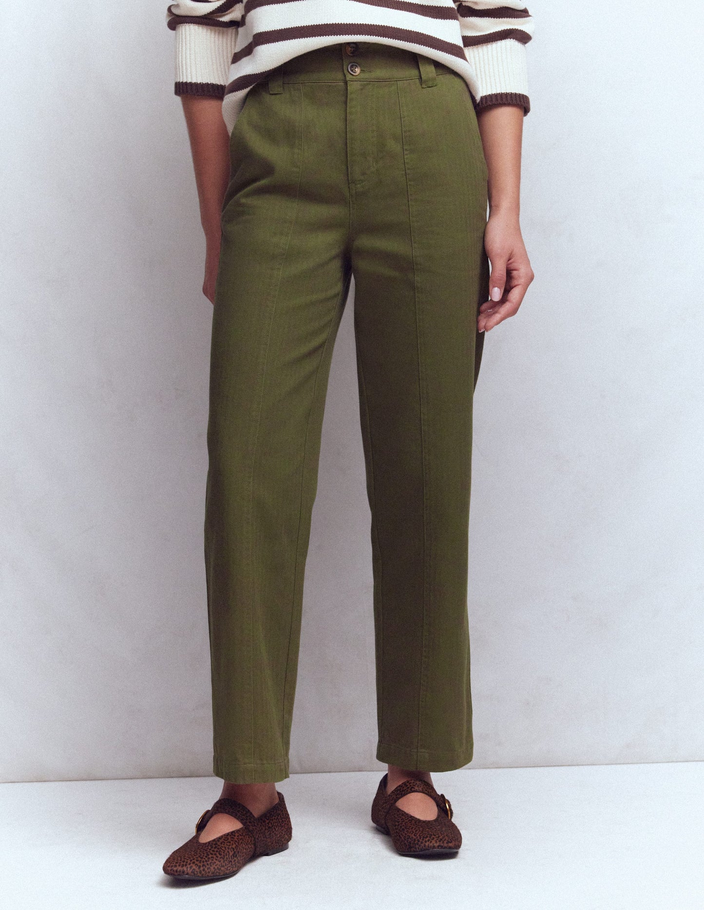 Straight Leg Chino Pants-Woodland Green Herringbone