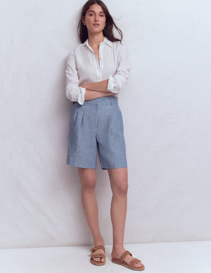 Kensington Linen Shorts-Blue Chambray-1