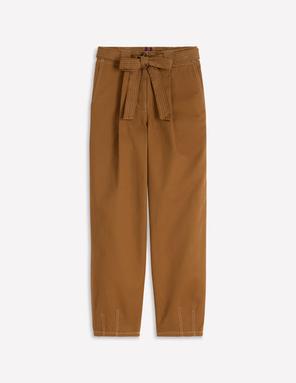 Belted Barrel Leg Pants-GINGERBREAD-6
