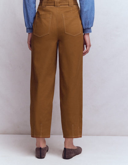 Belted Barrel Leg Pants-GINGERBREAD-3