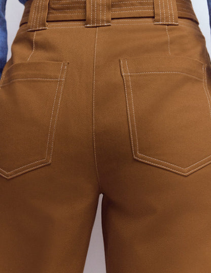 Belted Barrel Leg Pants-GINGERBREAD-5