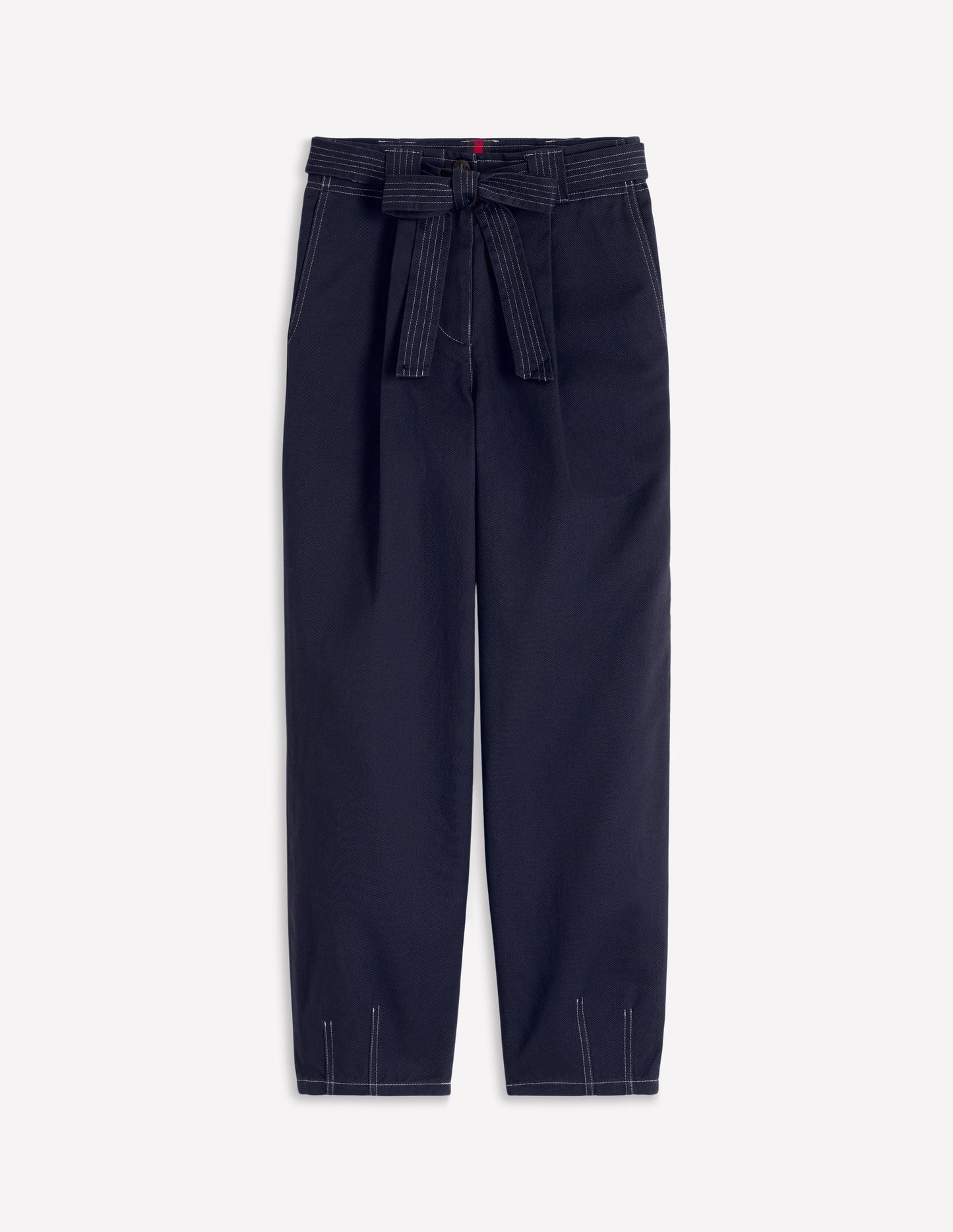 Belted Barrel Leg Pants-Navy