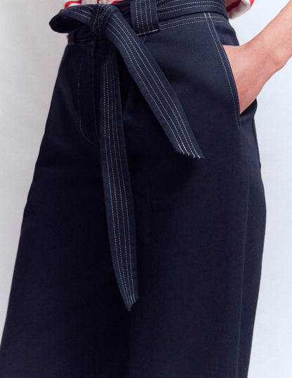 Belted Barrel Leg Pants-Navy-2