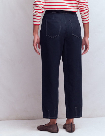Belted Barrel Leg Pants-Navy-3