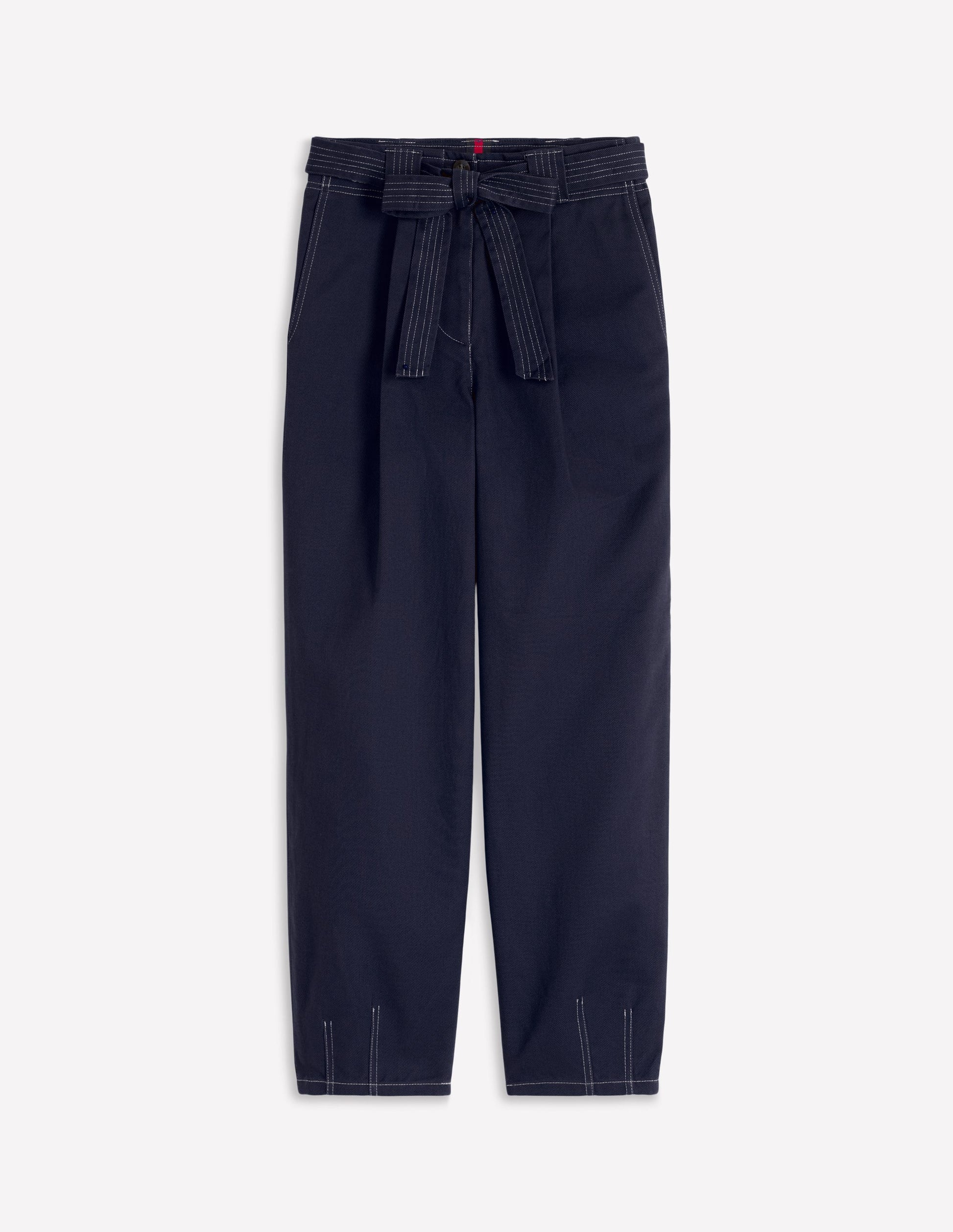 Belted Barrel Leg Pants-Navy-6