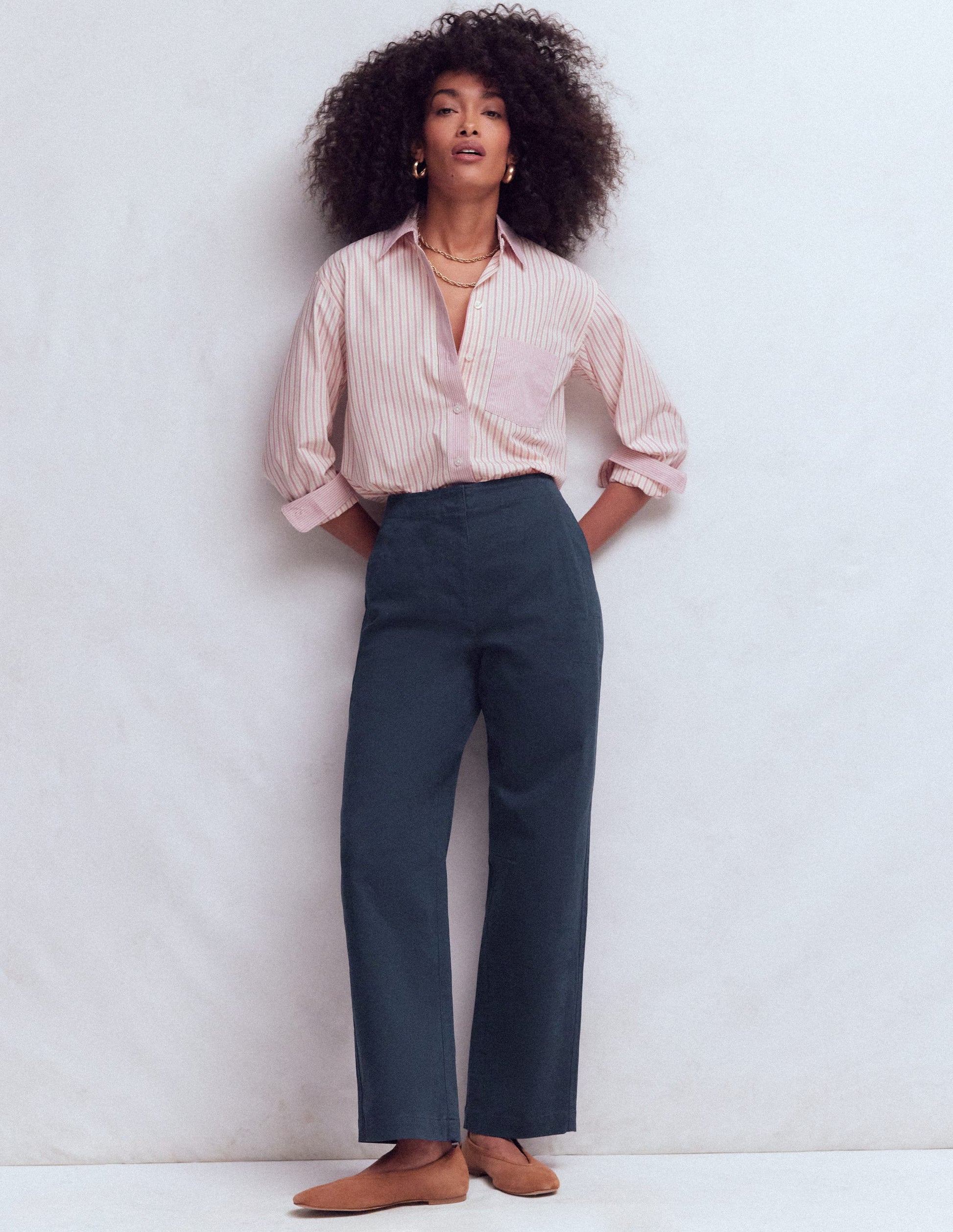 Barrel Leg Chino Trousers-Navy-1