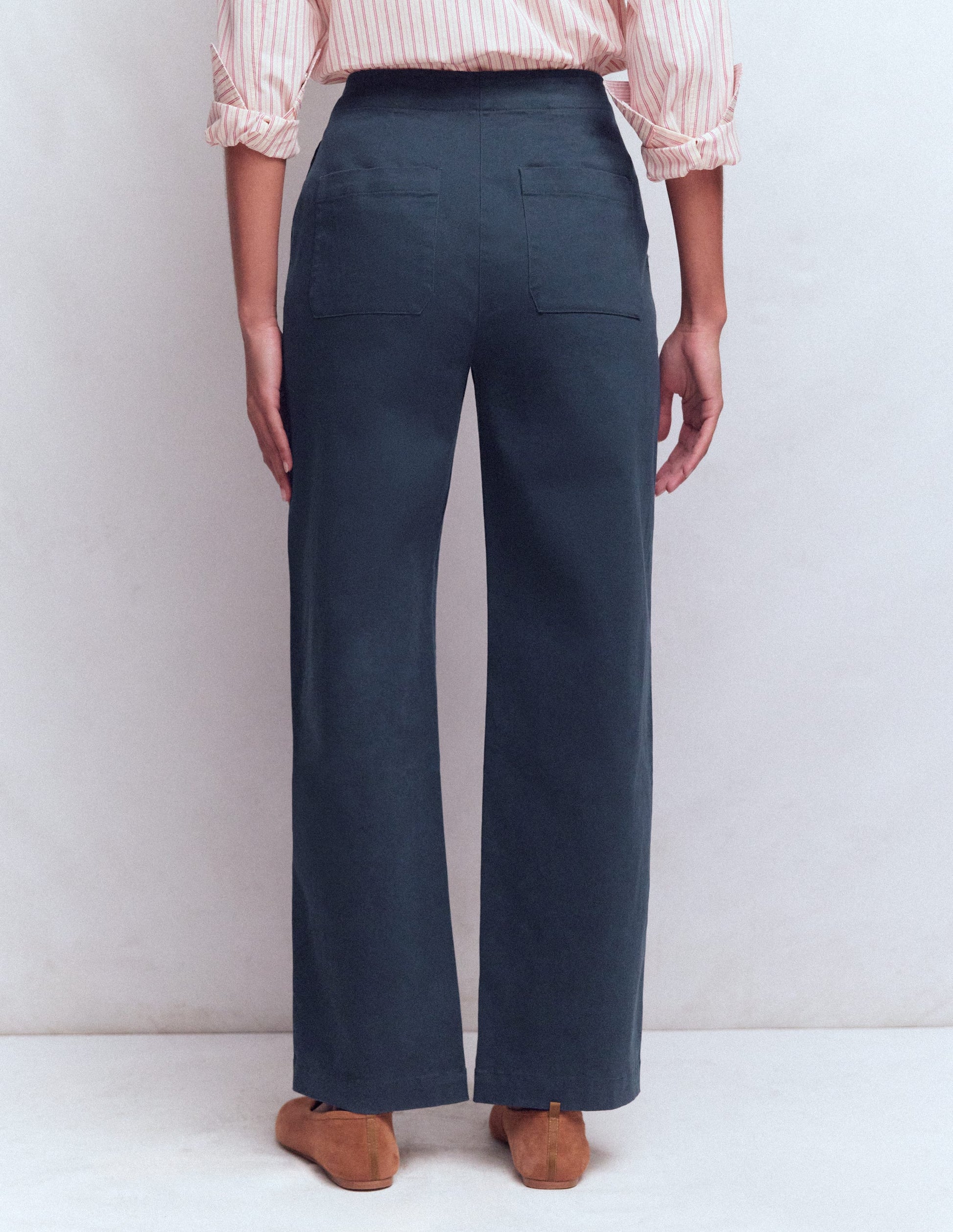 Barrel Leg Chino Trousers-Navy-3