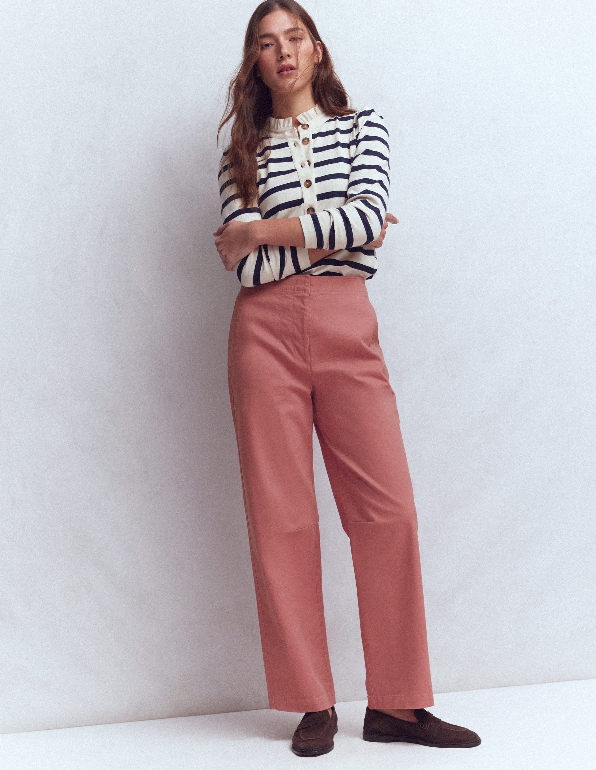 Cotton Straight Leg Pants-Vintage Rose-1
