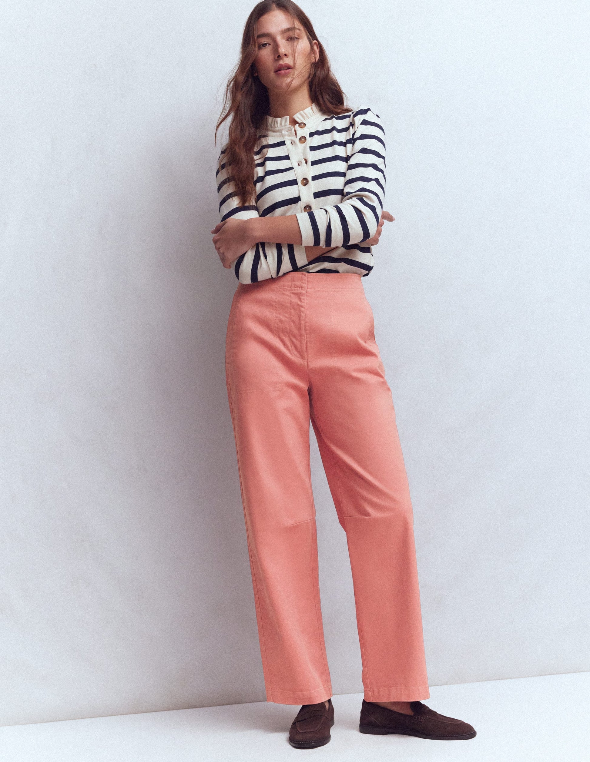 Barrel Leg Chino Trousers-Vintage Rose-1